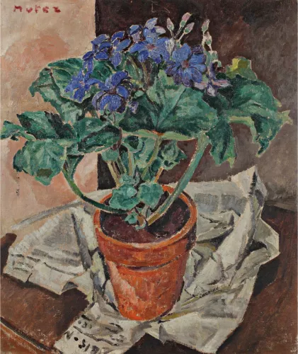 Nature morte aux iris et au journal